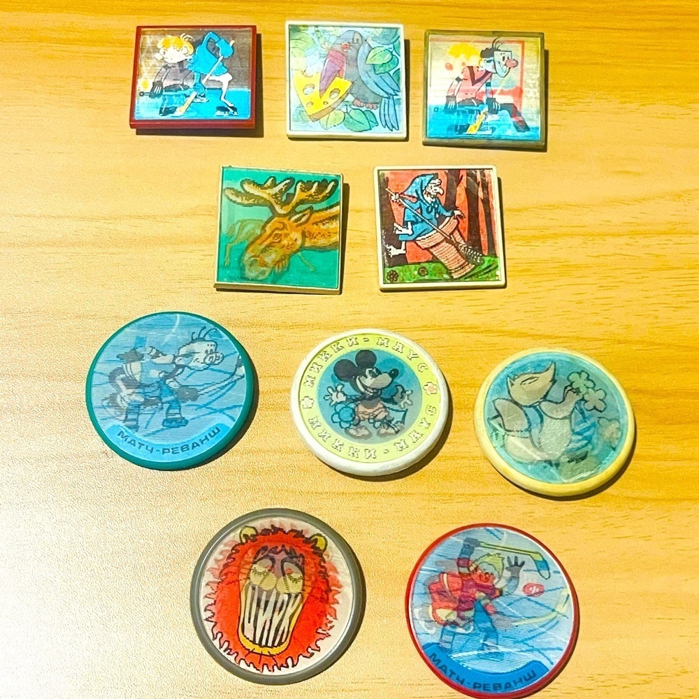 Vtg Lot Of 10 USSR Russian Badge Pins Kids Children Soviet Era Cartoons Tales
